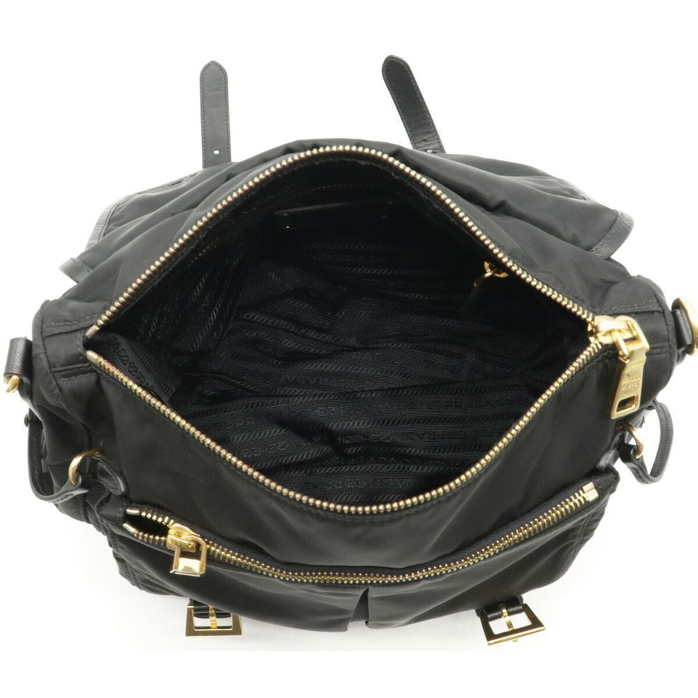 Prada Diagonal Messenger Bag Nylon Leather Nero Black Shoulder Bag - Picture 4 of 5